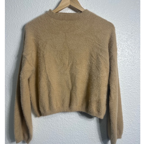 Princess Polly Sweaters - Princess Polly Women Camel Tan Fuzzy Eyelash Knit Cropped Sweater SM Pullover